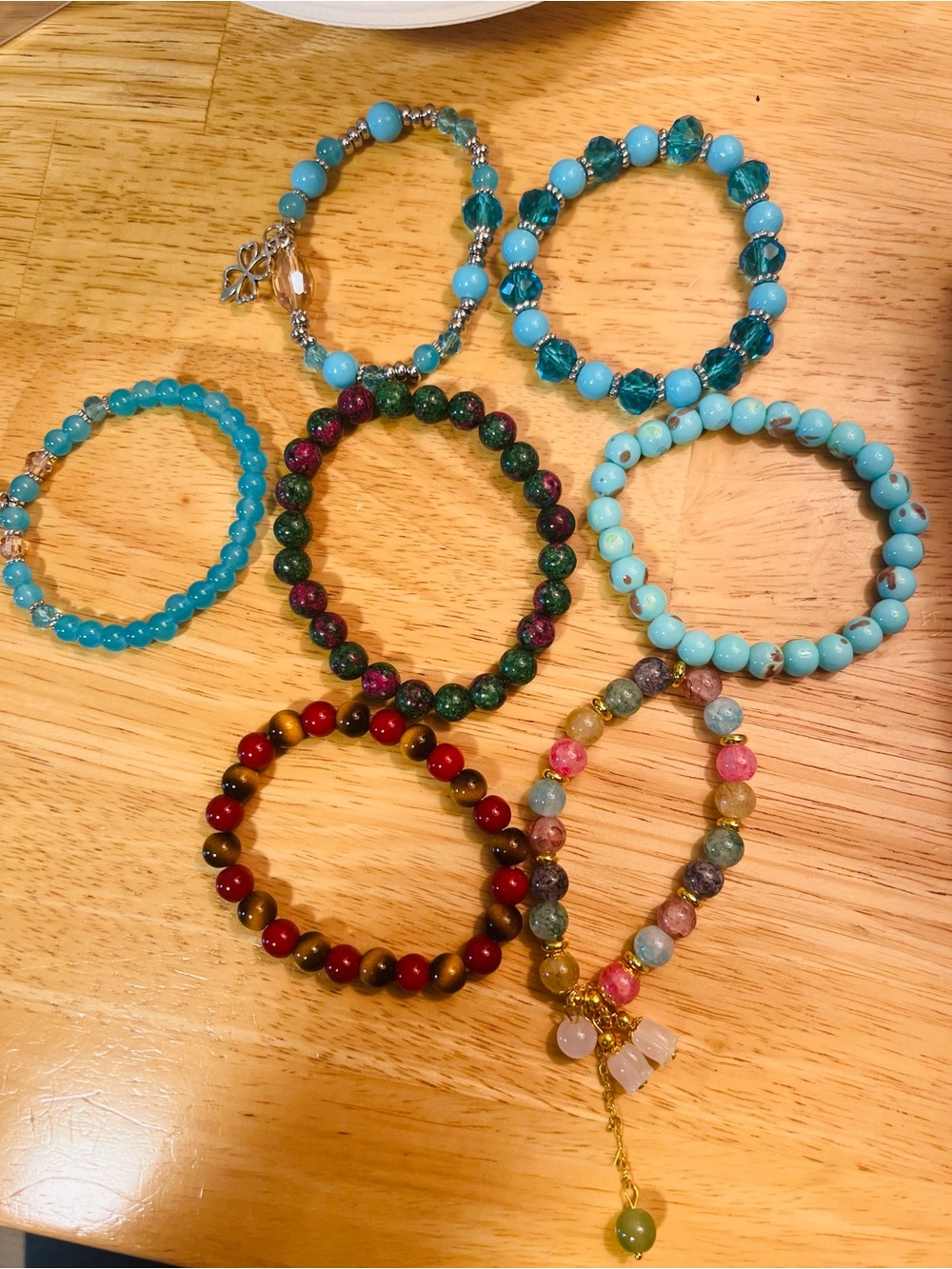 🆕 7 Bracelets: Turquoise and Multicolor Beaded Stretch Bracelet Set